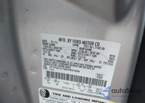 2013 Ford F-150 Xlt из США, поврежденный, VIN 1FTFW1CT9DFB31659